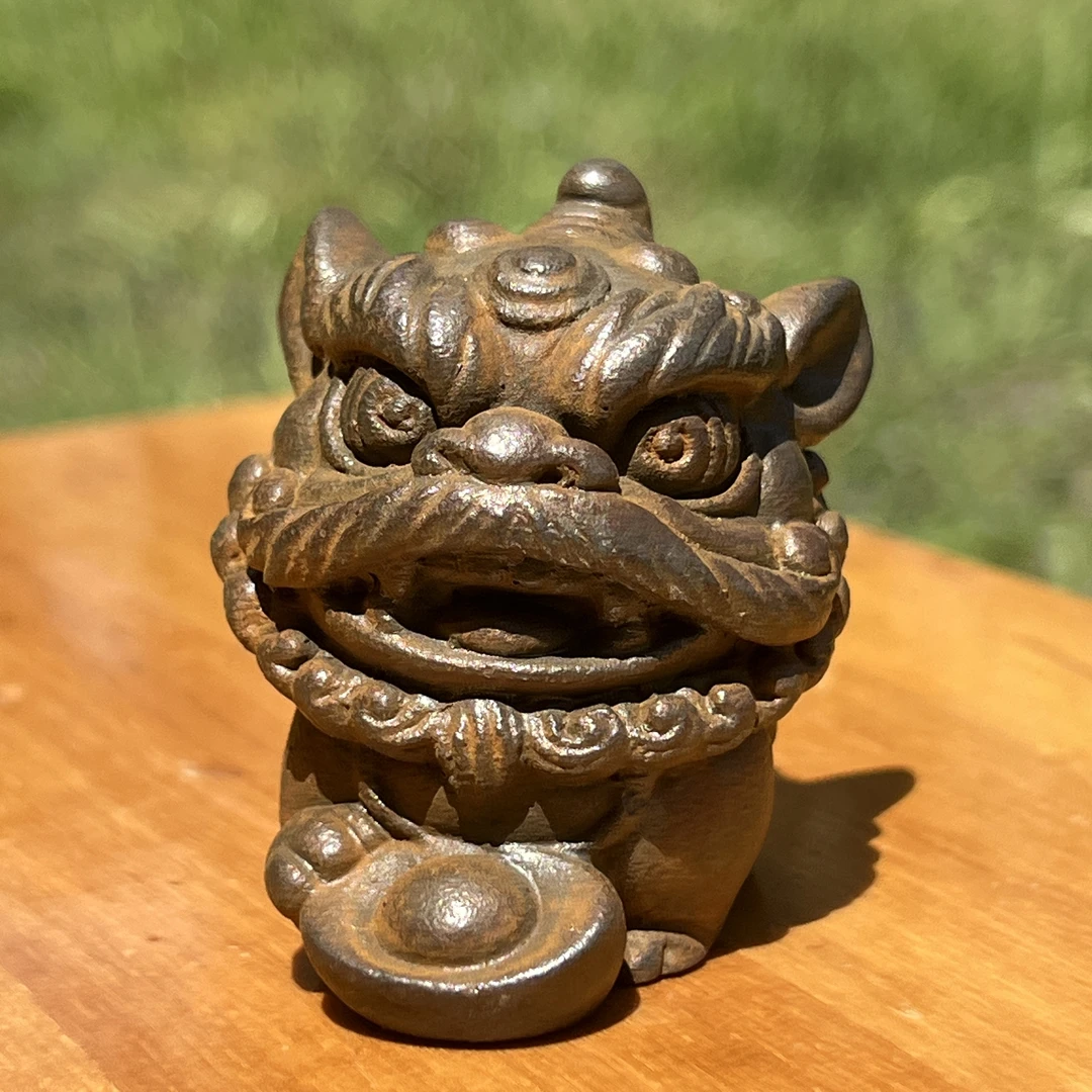 铸铁元宝小舞狮艺术可爱小狮子高级小众办公摆件装饰工艺收藏品
