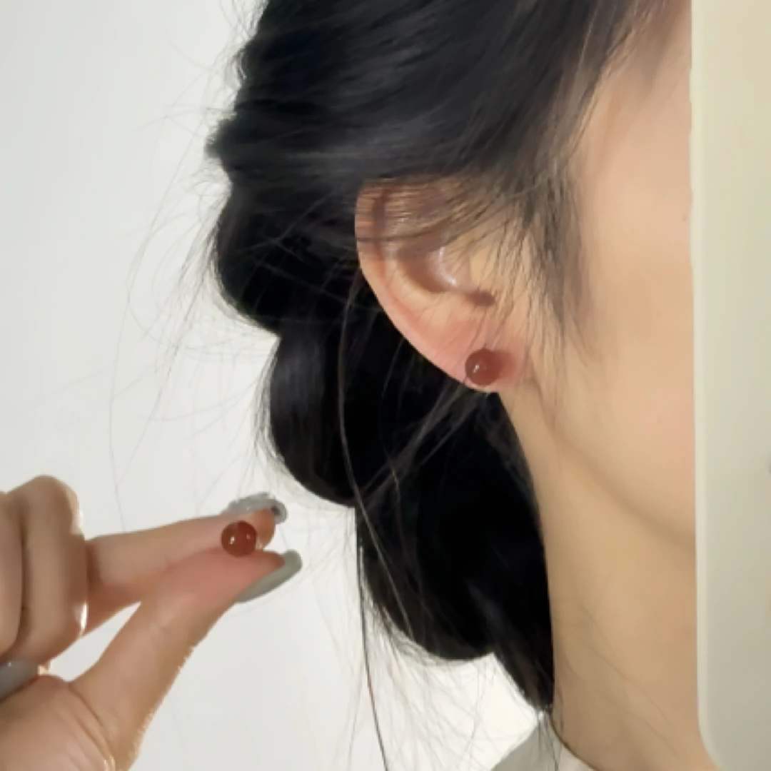 925银耳饰 【红颜醉】红色琉璃珠耳钉时尚925小众时尚新款耳夹