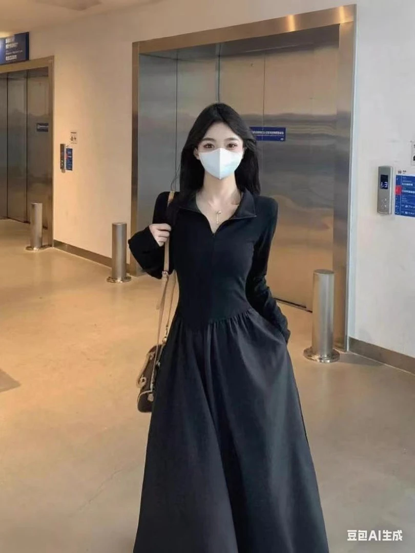 时尚气质显瘦掐腰早秋纯欲连衣裙女款爆款2025新款高级感轻奢秋季