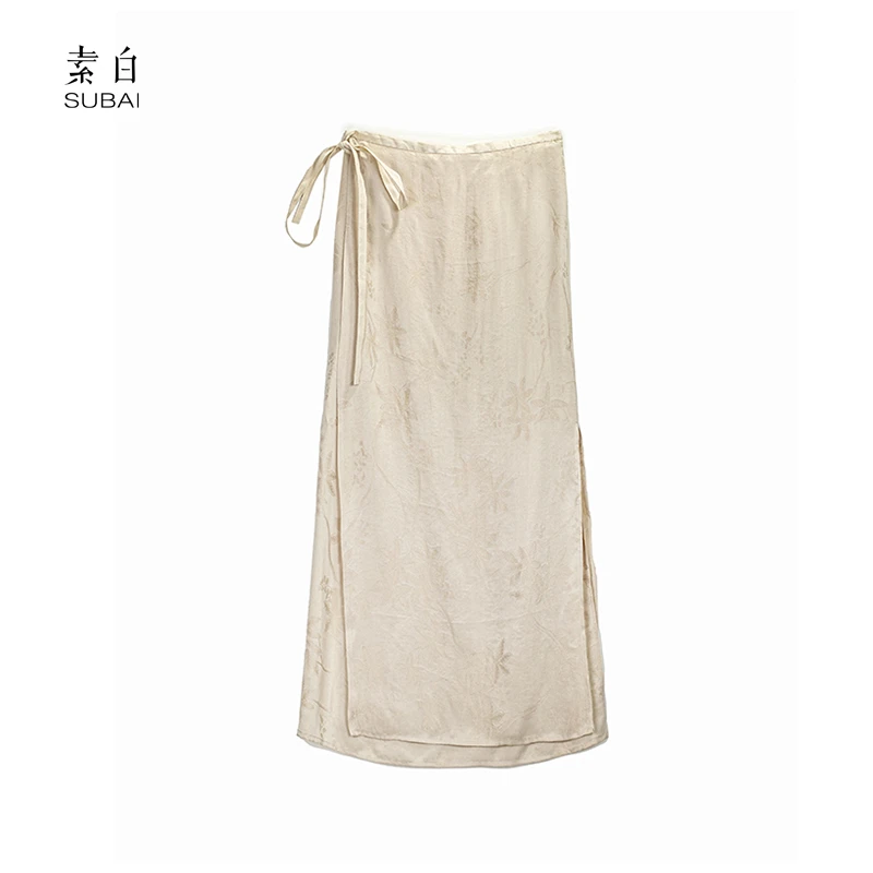 素白国风【凝光】Q01533垂顺透气显瘦高腰提花裹裙半身裙