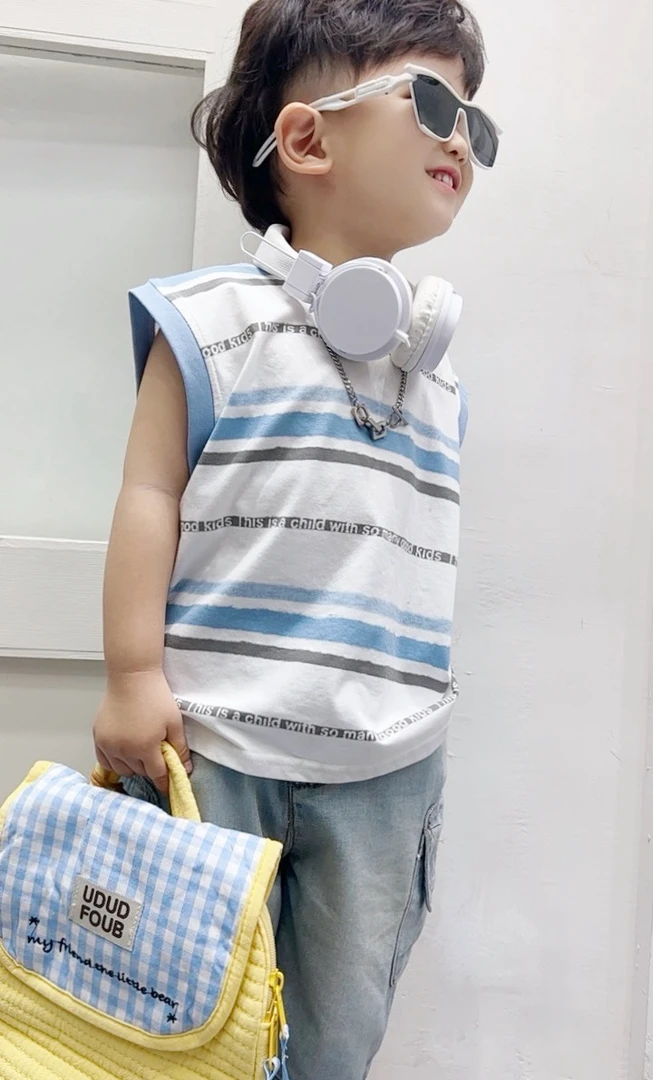 【棉逗熊品牌】2025男童韩版夏季休闲条纹背心-15367