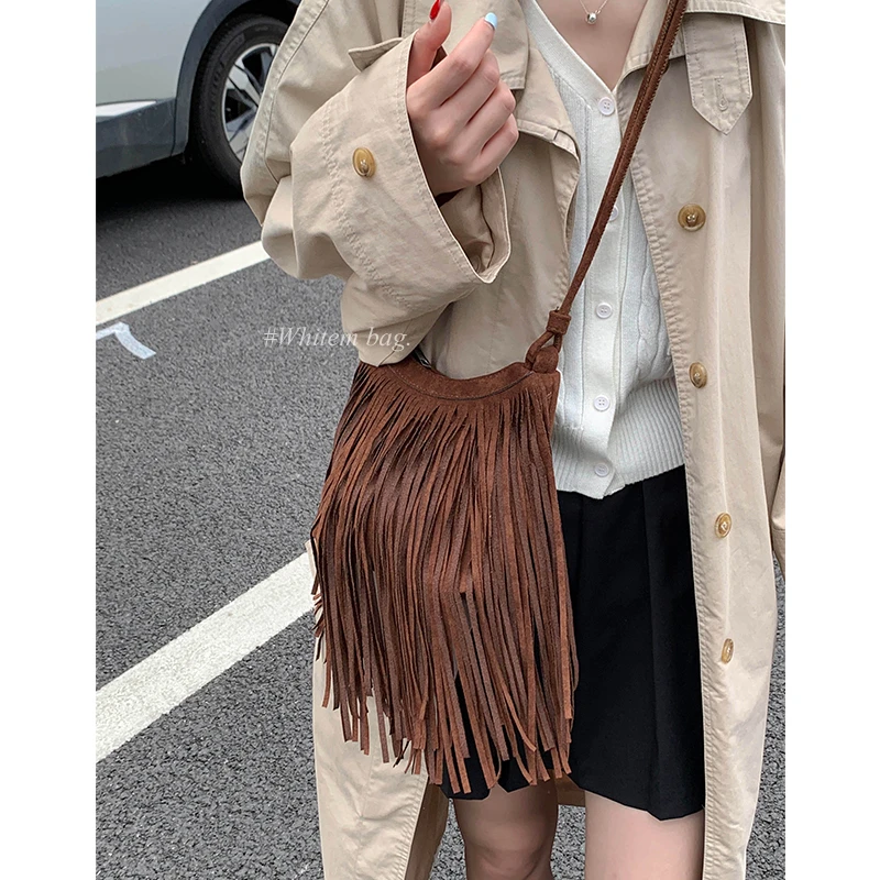 复古波西米亚包包女2025新款秋冬单肩斜挎包小众西部牛仔风流苏包