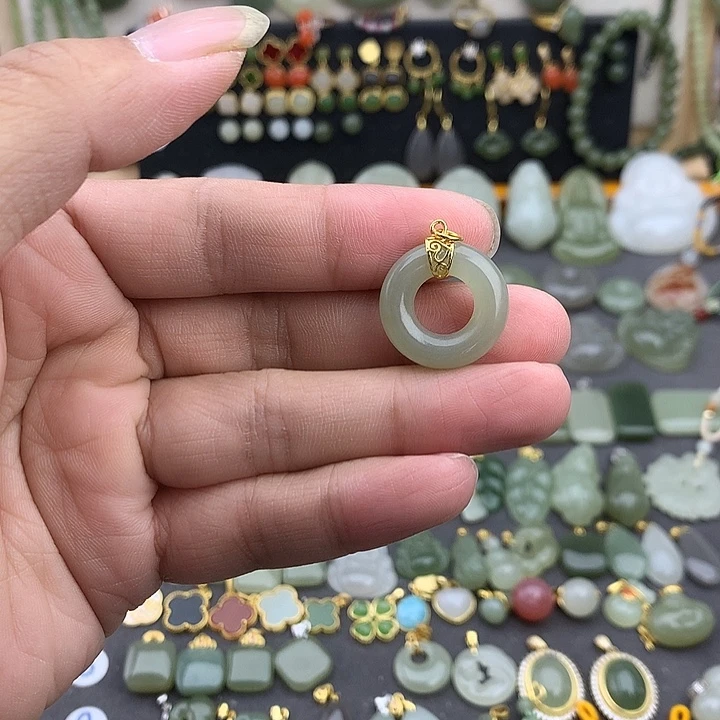 和田玉银S925镶嵌吊坠(不含链)