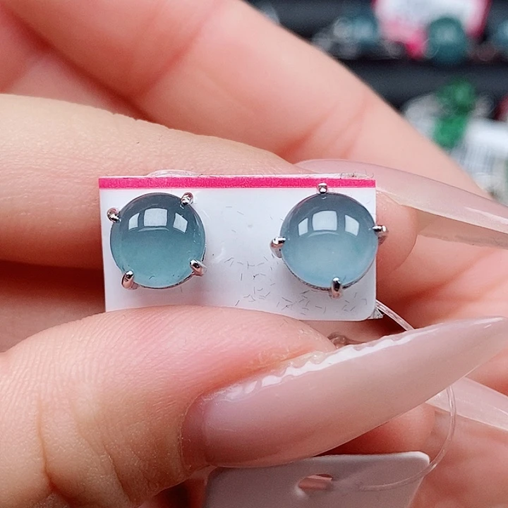 翡翠戒指银S925镶嵌耳钉