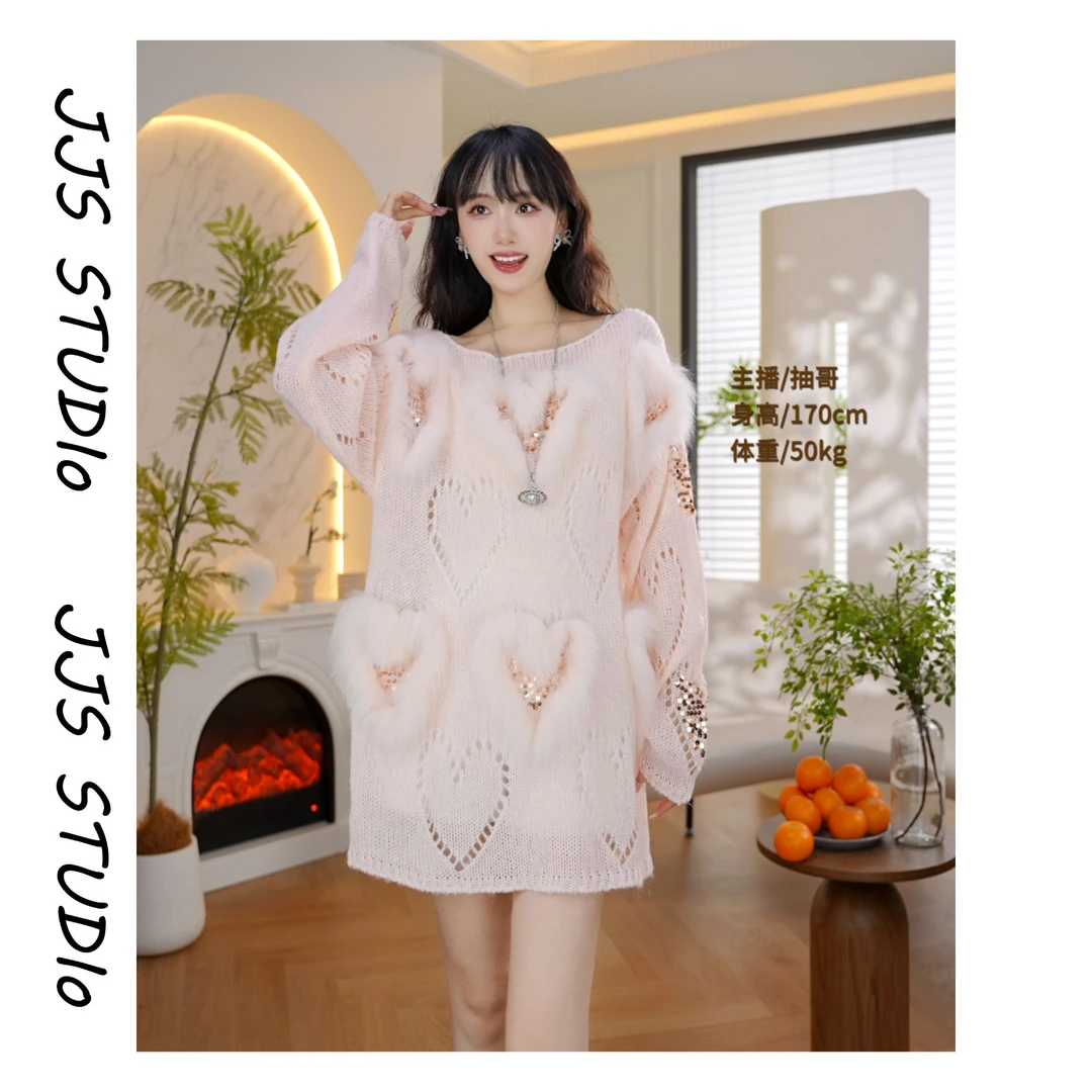 5090902『心动日记』2025秋冬纯色时尚针织长袖设计感毛衣