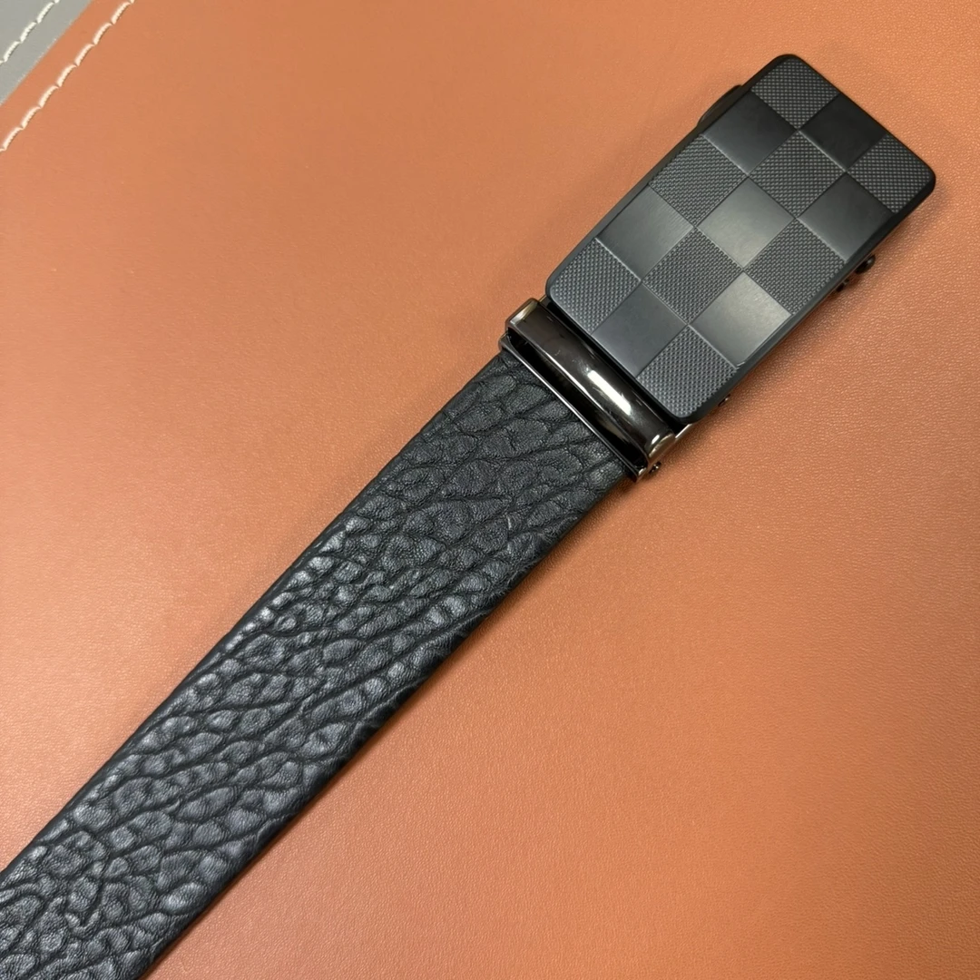 男士皮带野牛纹真皮格子自动扣腰带时尚百搭潮流腰带