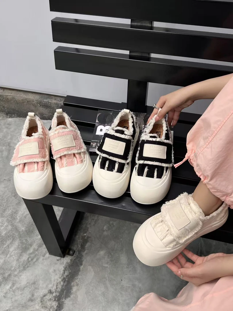 88-33 流苏帆布鞋百搭小白鞋女20245款魔术贴厚底深口单鞋