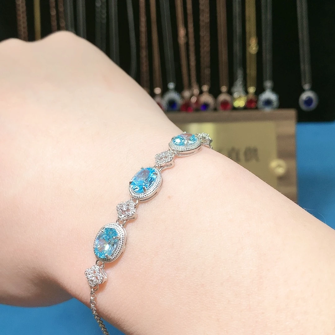 海蓝宝石手链银S925镶嵌