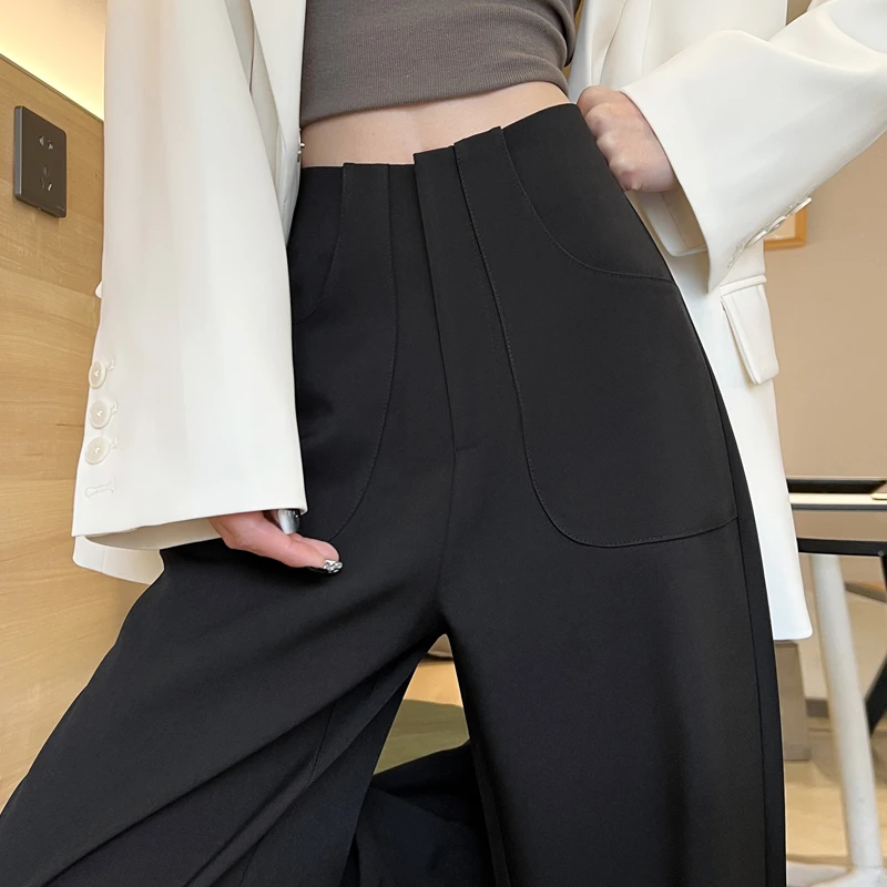 灰色高级感西装裤女秋季2025新款高腰直筒窄版显瘦垂感阔腿裤