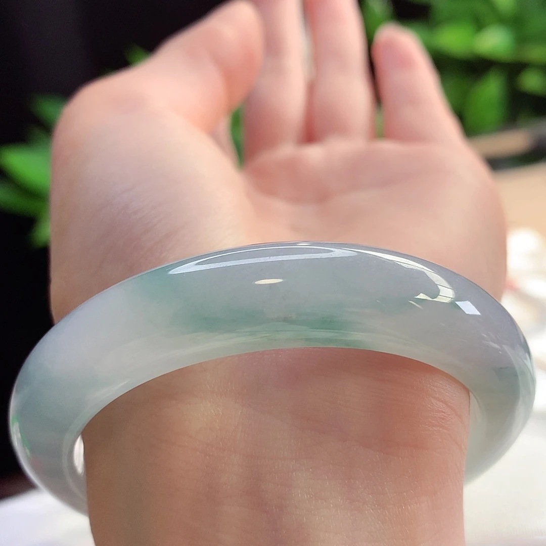 未镶嵌手镯翡翠天然A货翡翠55-56环水绕水冰飘蓝花15号