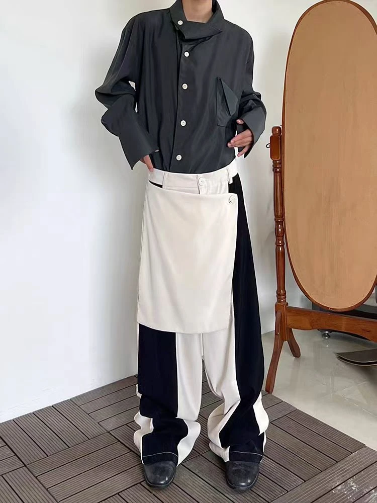 山月SHANYUE 设计感西装裤复古高级感西裤男撞色直筒宽松垂感长裤