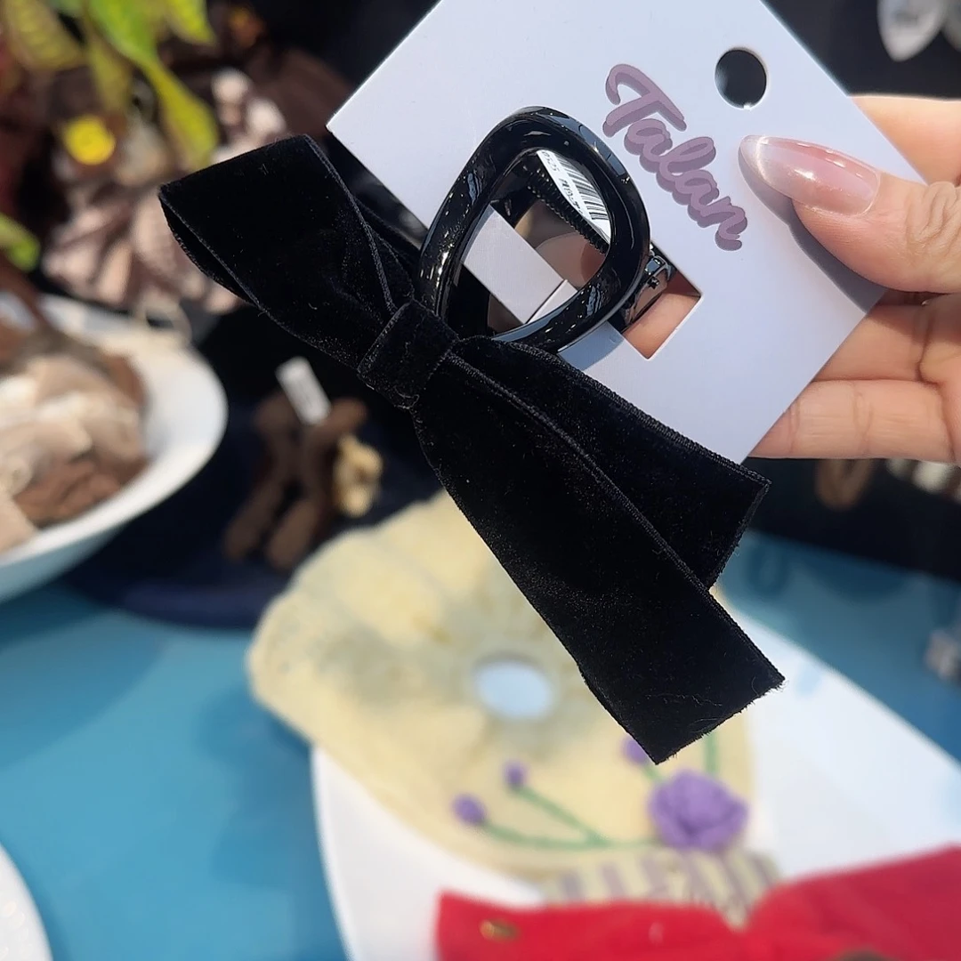 非金属布艺黑丝绒蝴蝶结八厘米抓夹