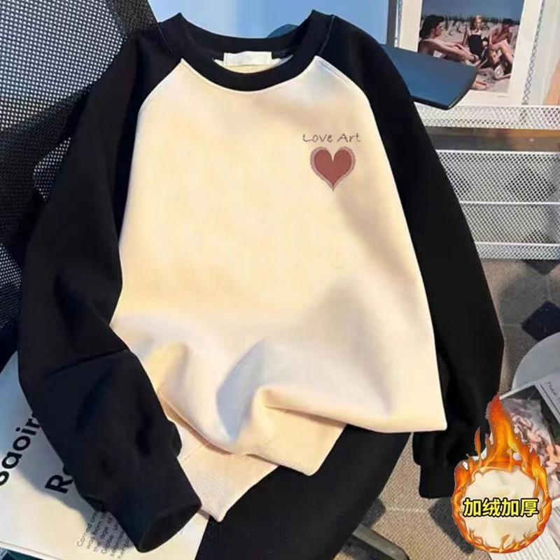 中大童装春秋冬季新款插肩撞色卡通圆领卫衣女童洋气潮牌纯棉上衣