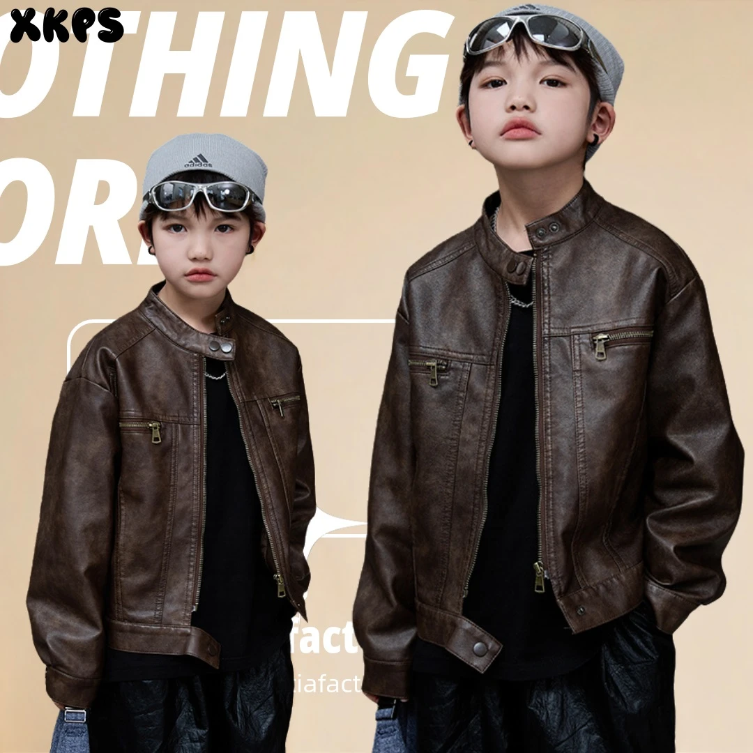 男女童pu皮外套春秋装2025新款儿童洋气中大童潮流夹克时尚皮衣男
