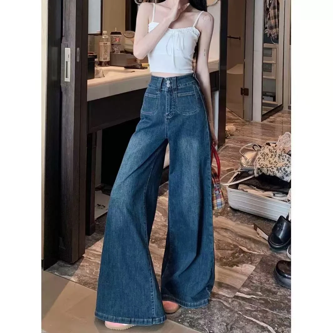 011高腰直筒牛仔裤2025新款春装加绒宽松显瘦微喇叭阔腿裤子梨形