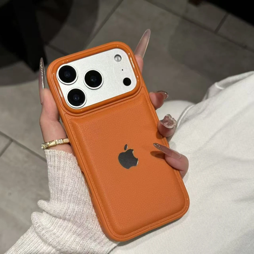 新款简约纯色荔枝纹适用iPhone17promax手机壳苹果16防摔15高档14