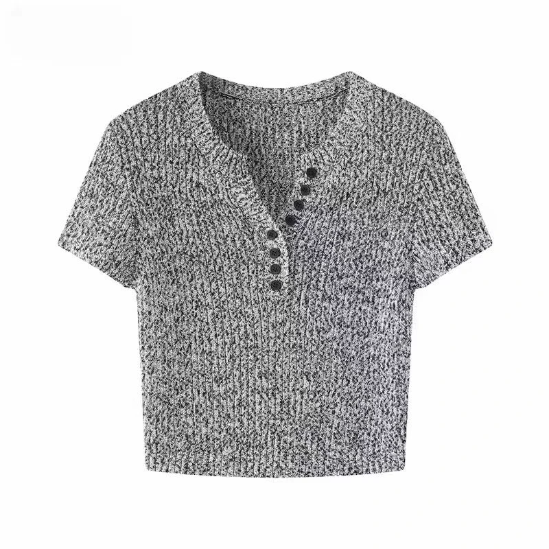 -艾家同款2024夏季圆领短款T恤衫显瘦短袖针织衫上衣女 40418158