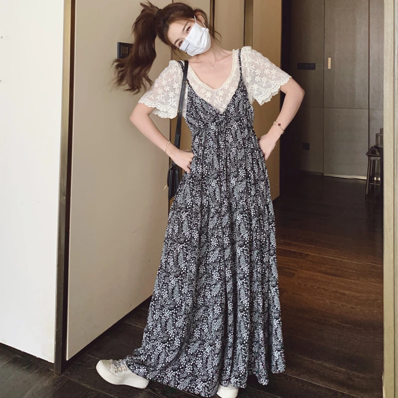 法式设计感碎花吊带长裙女夏季小个子时尚洋气气质款连衣裙裙子