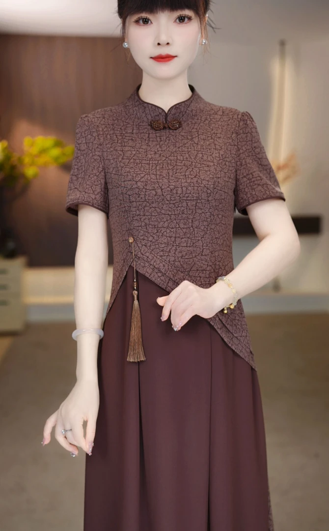 2025夏季新款高档短袖旗袍连衣裙清凉妈妈装气质显瘦中国风旗袍