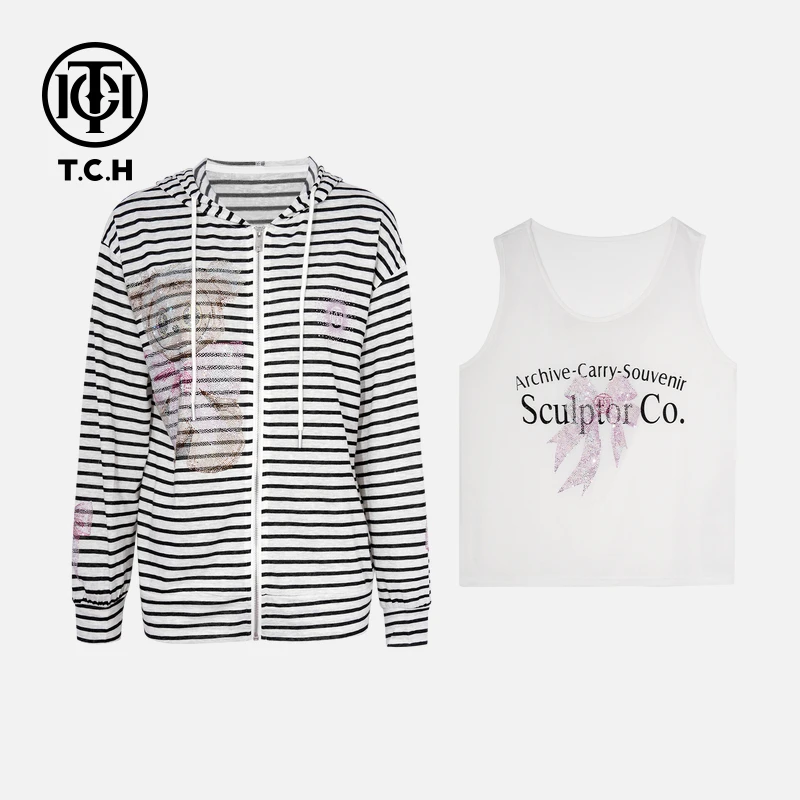 TCH私服秋款烫钻时尚休闲百搭气质舒适套装女T75C07E5005轻奢tch
