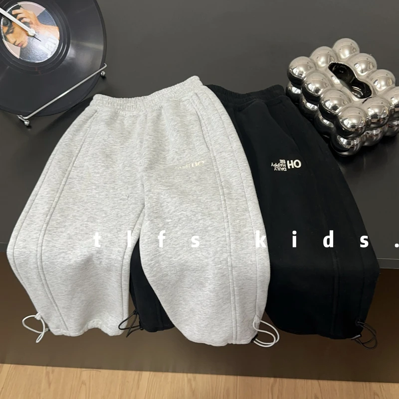 童例「倒字母刺绣加绒卫裤」秋冬儿童休闲百搭韩中童男女童长裤宽松