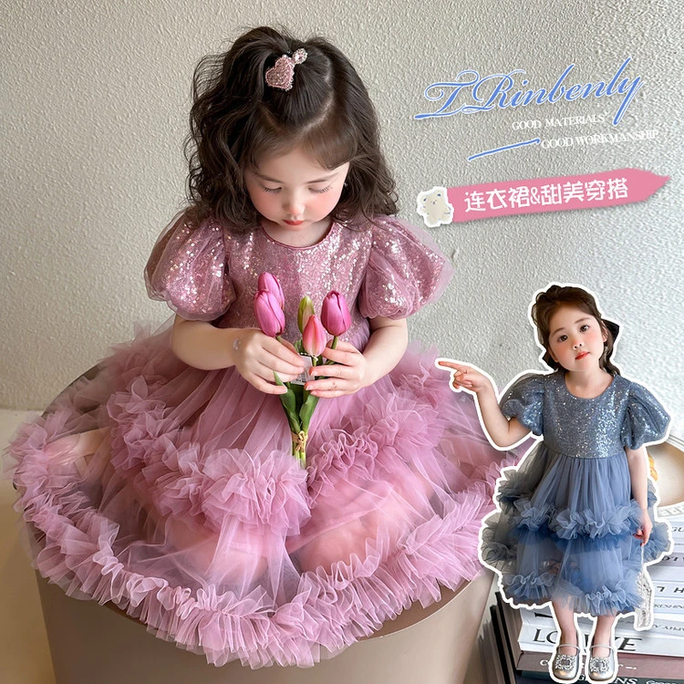 女童连衣裙夏装儿童公主裙洋气女宝宝网纱蓬蓬裙夏季周岁礼服裙子