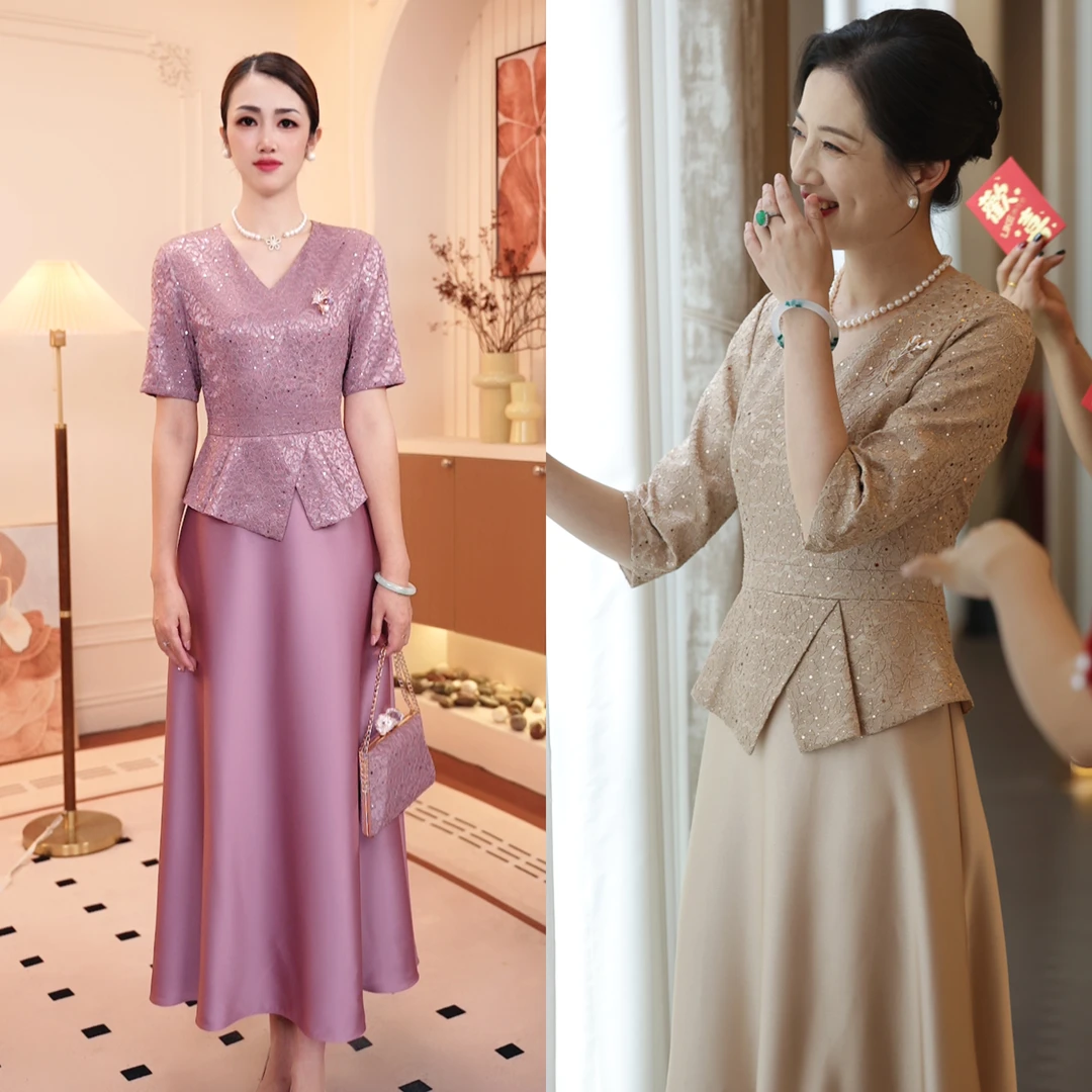 国庆婚礼妈妈礼服显瘦喜婆婆妈妈装装高贵显瘦嫁女儿小个子连衣裙