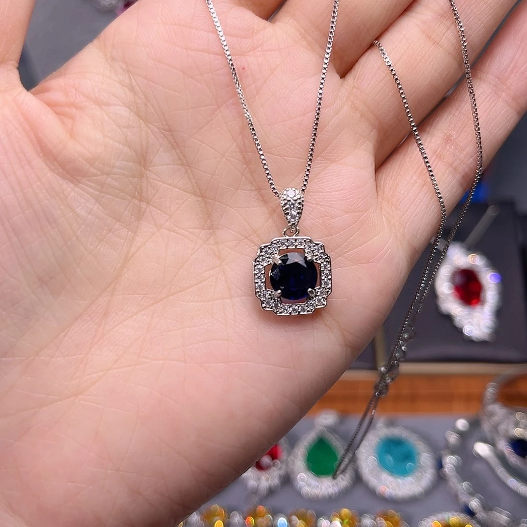 蓝宝石颈饰银S925镶嵌x b 36