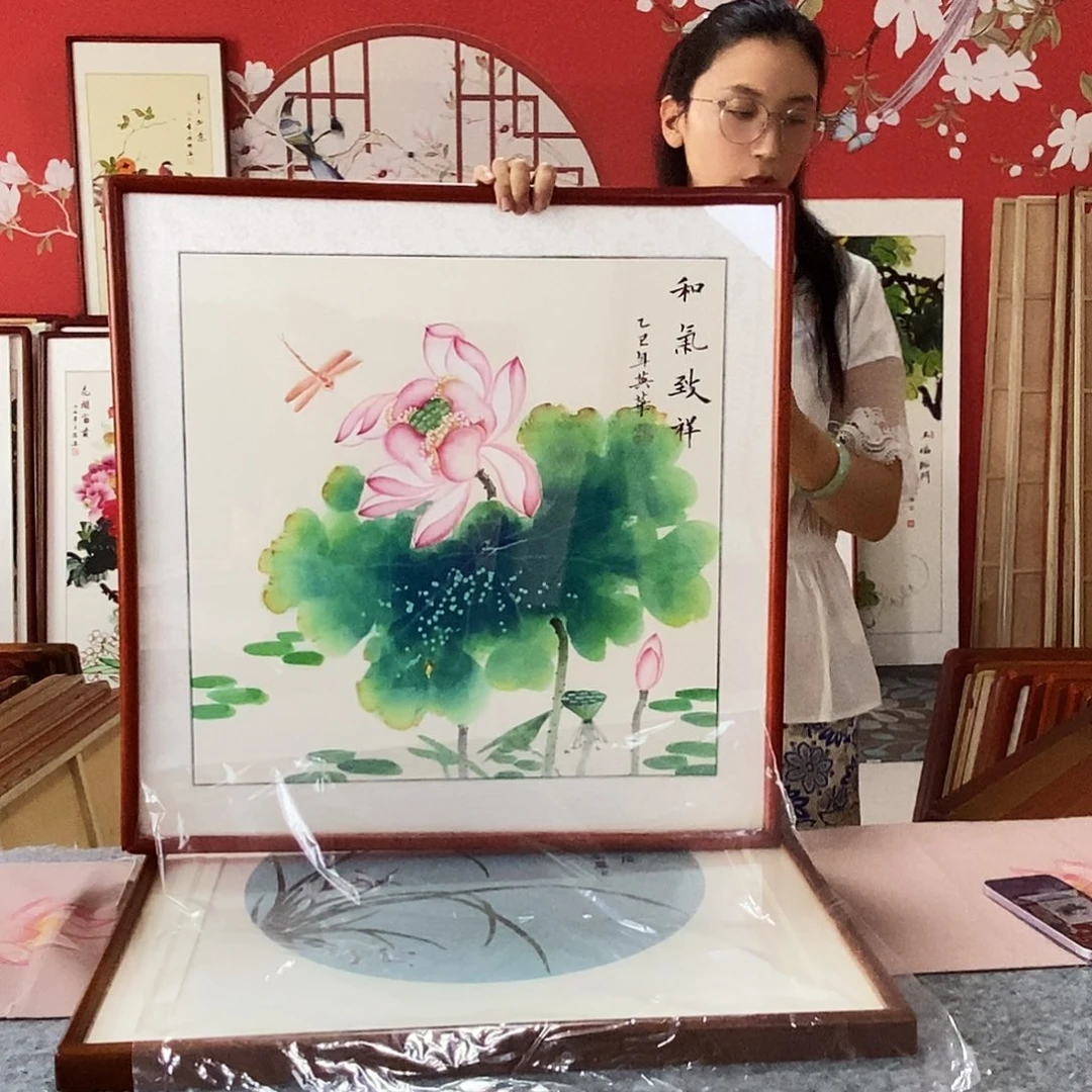 国画手写手绘带框包邮62✖️62国画作品