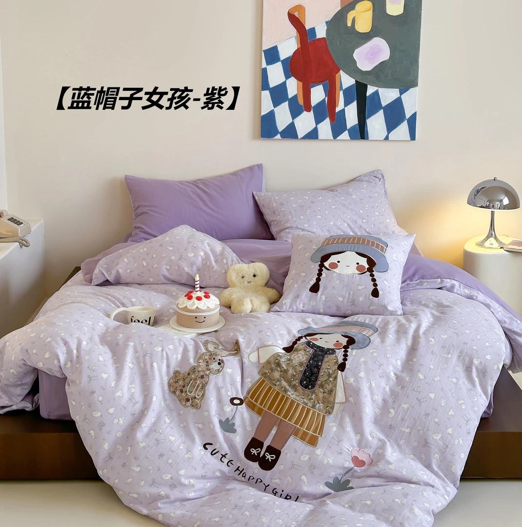 KA 全棉A类双层纱印花印花贴布绣款三件套 四件套 床笠款