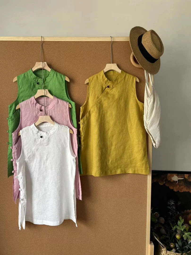 盘扣立领无袖马甲背心