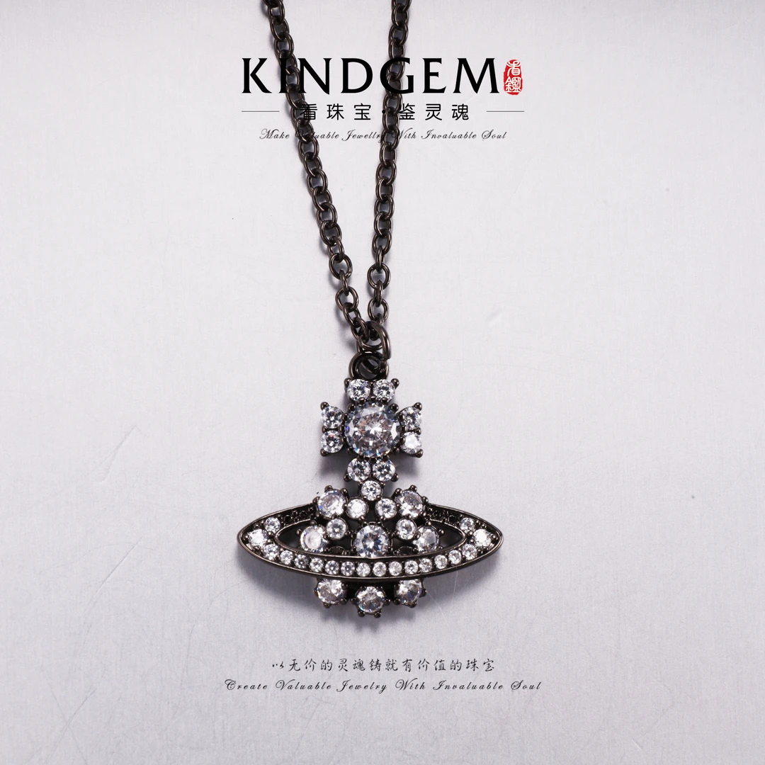 铜合金锆石项链 黑色镶嵌轻奢时尚个性小众项链（40+5cm）C-33476