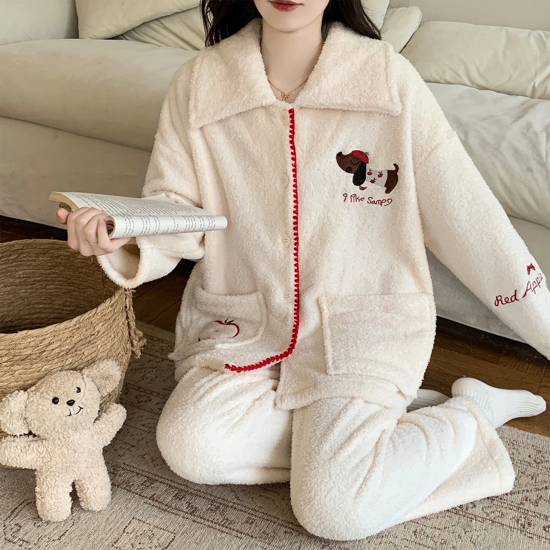 半边绒珊瑚绒加厚加绒秋冬季睡衣女款爆款2025新款家居服保暖套装