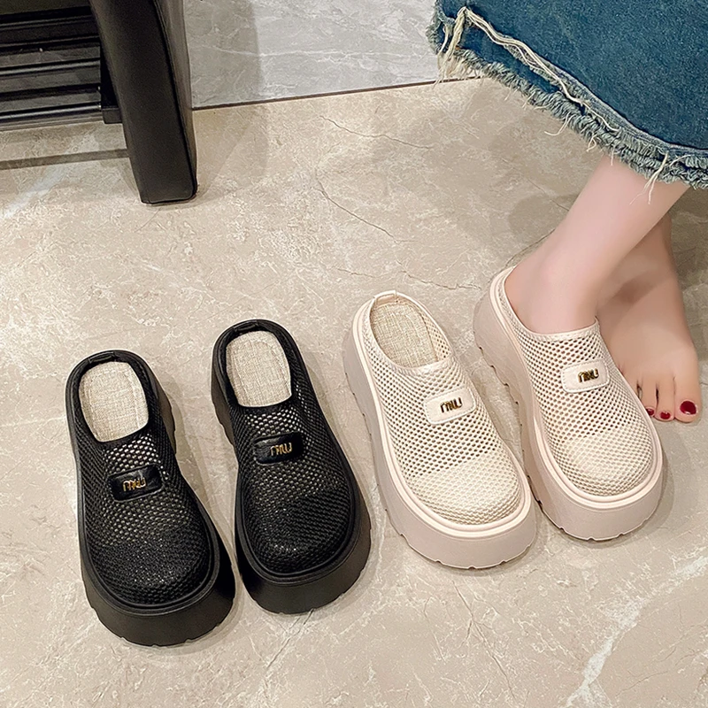 包头厚底半拖鞋女外穿高级感2025超火新款春夏季一脚蹬穆勒懒人鞋