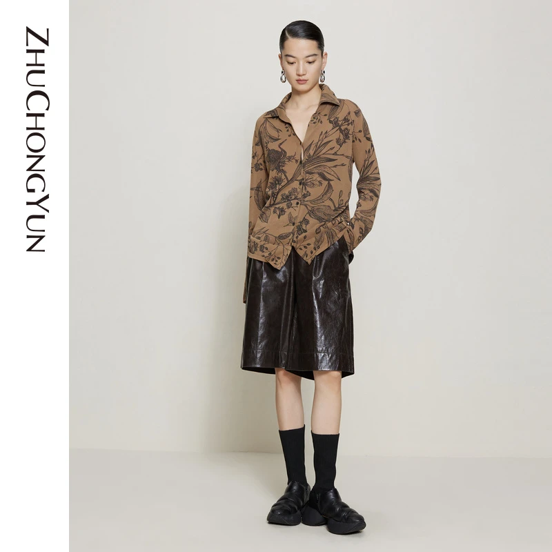 【平子精选】ZHUCHONGYUN喷墨印花长袖印花衬衫型针织上衣