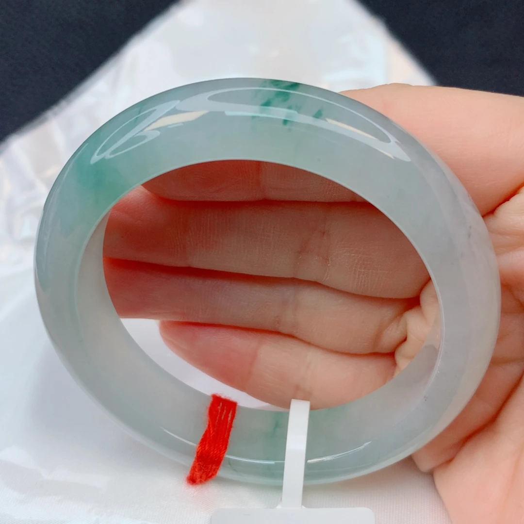 翡翠未镶嵌手镯51-52冰种起胶光飘花 厚装