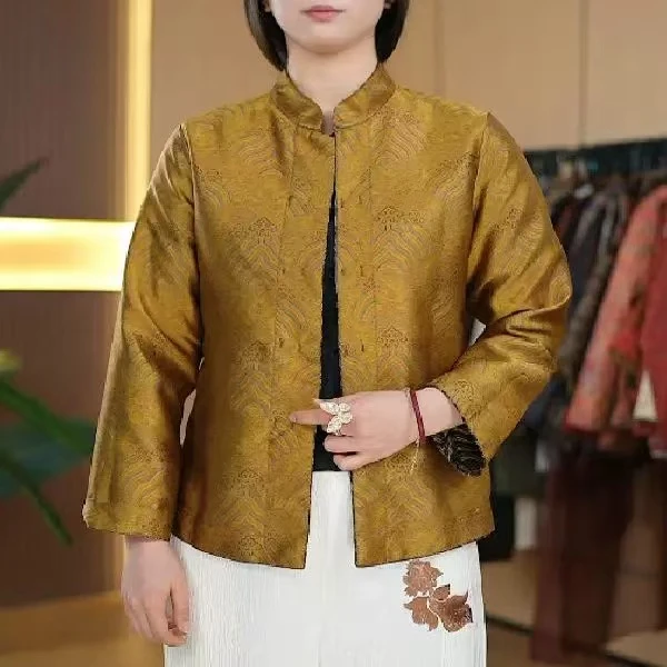 短款妈妈装上衣提花新中式适中九分袖双面薄款ins百搭气质