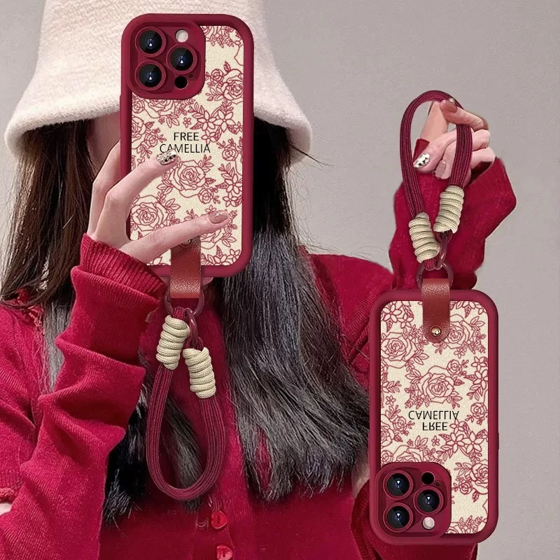 线条玫瑰适用于苹果16promax/15/14/13华为P70vivo小米oppo手机壳