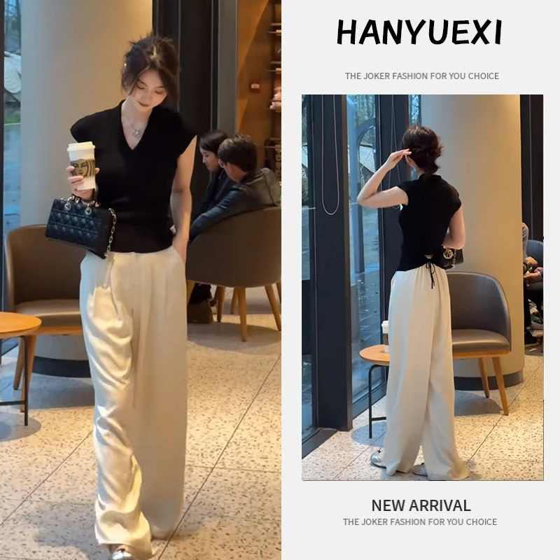 今年流行穿搭一整套2025新款黑色百搭休闲风短袖宽松阔腿裤两件套