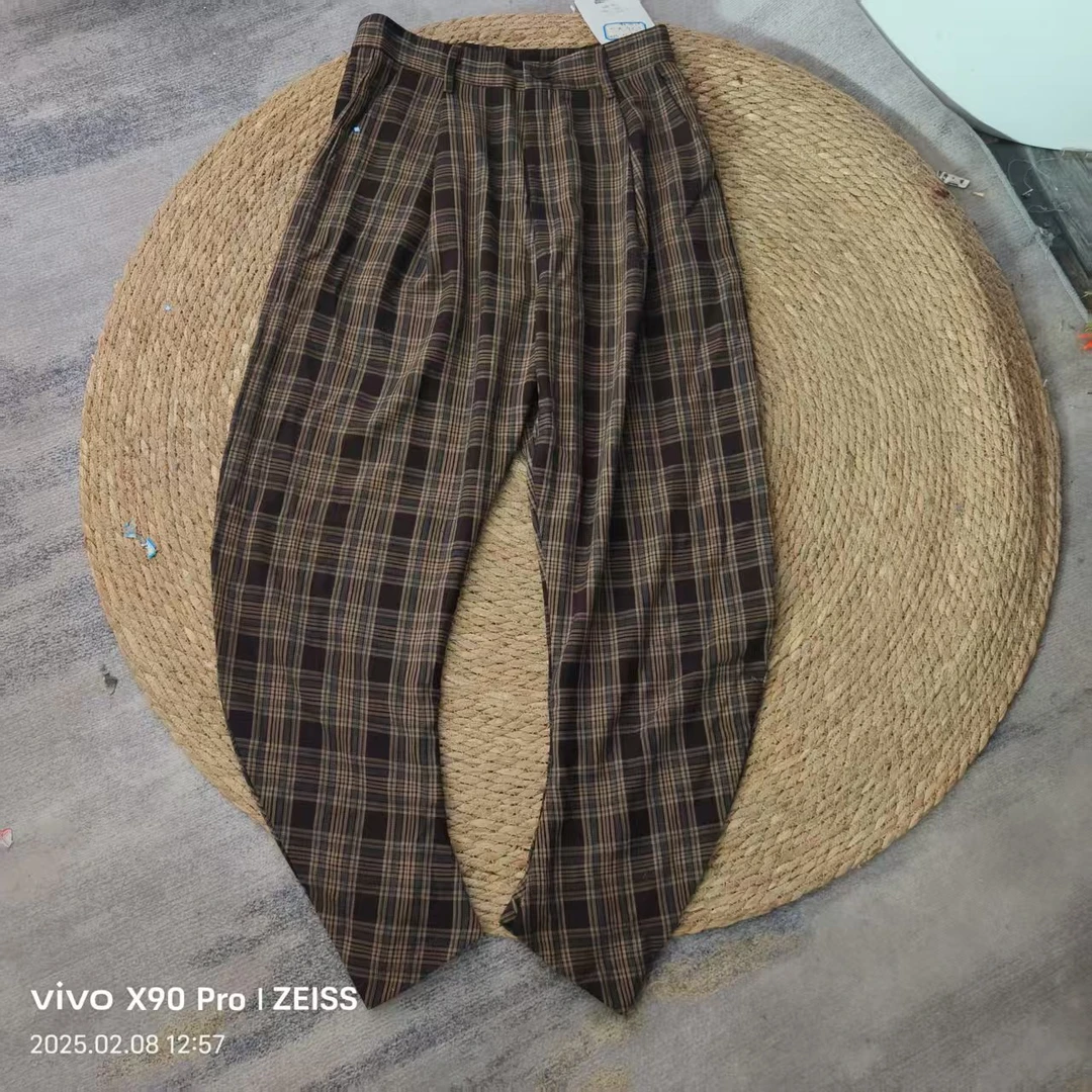 唯琳剪标 7仓F3-12-90315款  咖色格子高腰休闲裤