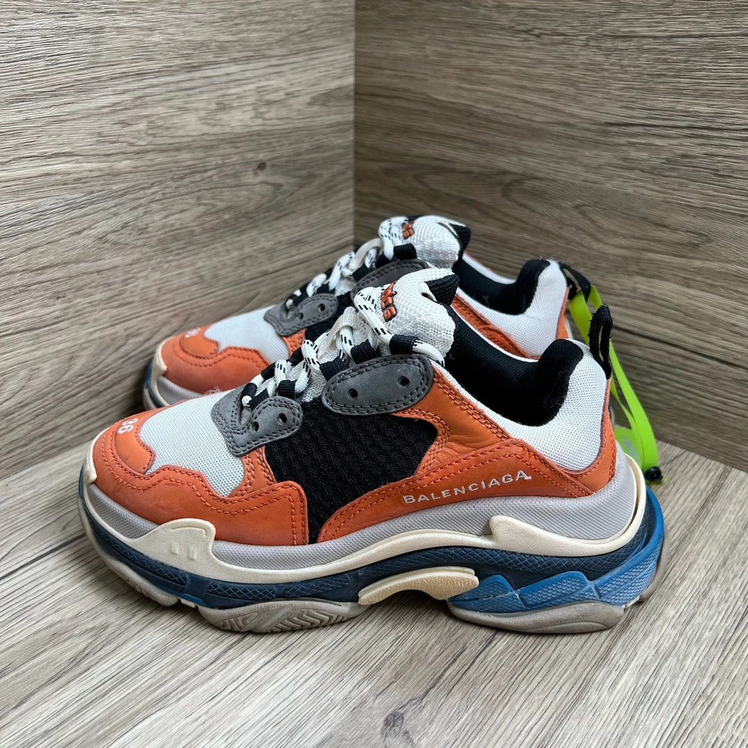95新 Balenciaga/巴黎世家 Triple S 白橙黑老爹鞋 36码