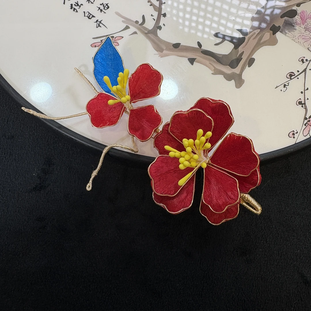 云鬓花古风饰品古装发饰非遗绒花软簪 傲雪寒梅（孤品汉服发冠B140