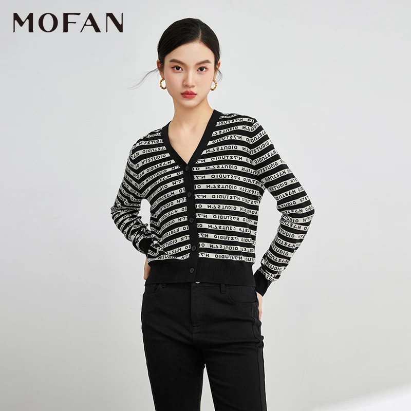 【大叔专属】MOFAN摩凡秋新款黑色条纹毛针织衫MAE353231