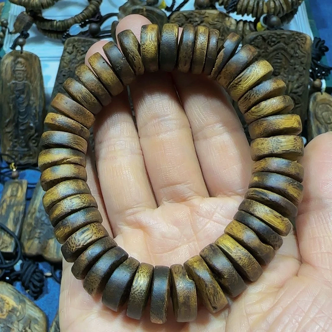 手串沉香海南白奇乌身金丝算盘珠随形22克多样性发1