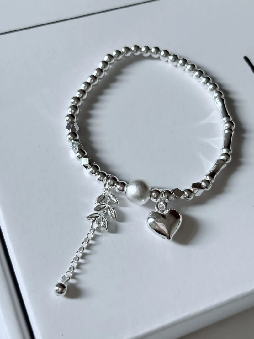 足银手链 足银999纯银爱心流苏麦穗超仙气质百搭轻奢串珠手链