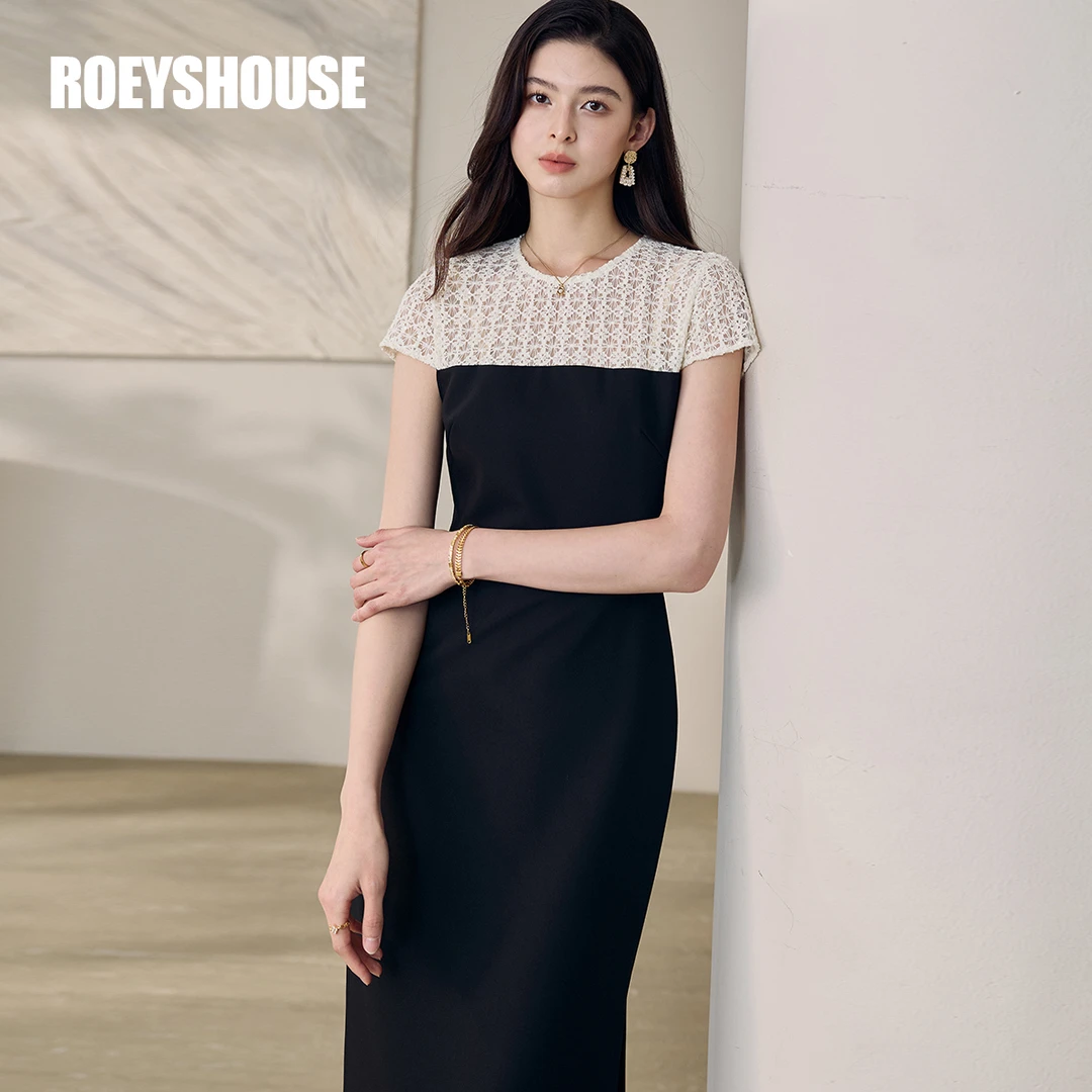 【京阳】罗衣绣花拼接连衣裙女2025夏季新款气质修身中长裙12142