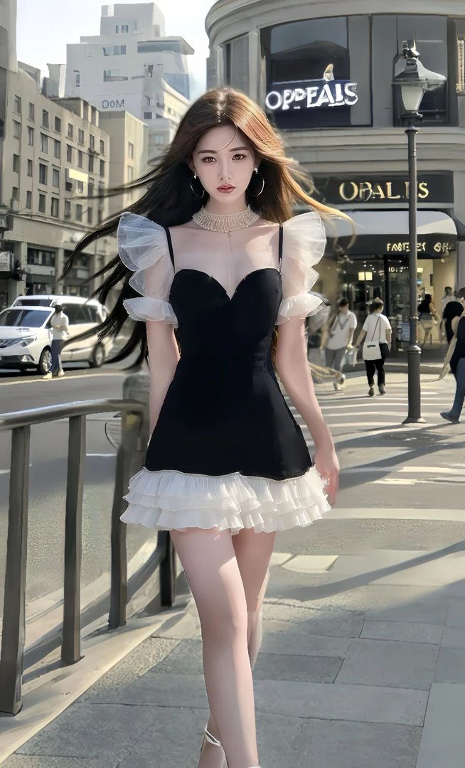 2025夏季新款黑白拼接收腰修身网纱连衣裙女小众气质高端显瘦高级