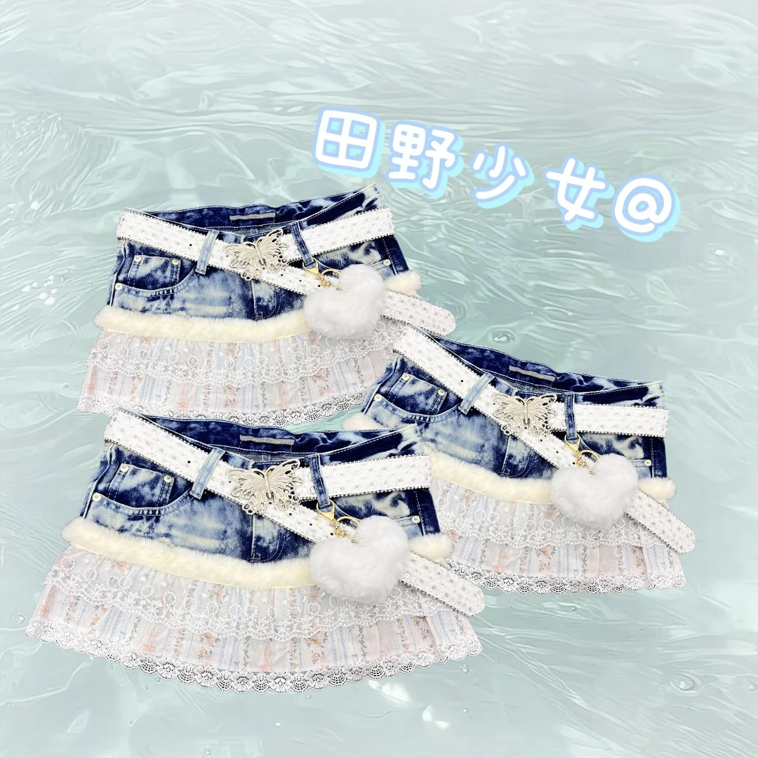 y2k原创拼接超短裙古着风格微瑕款式日系