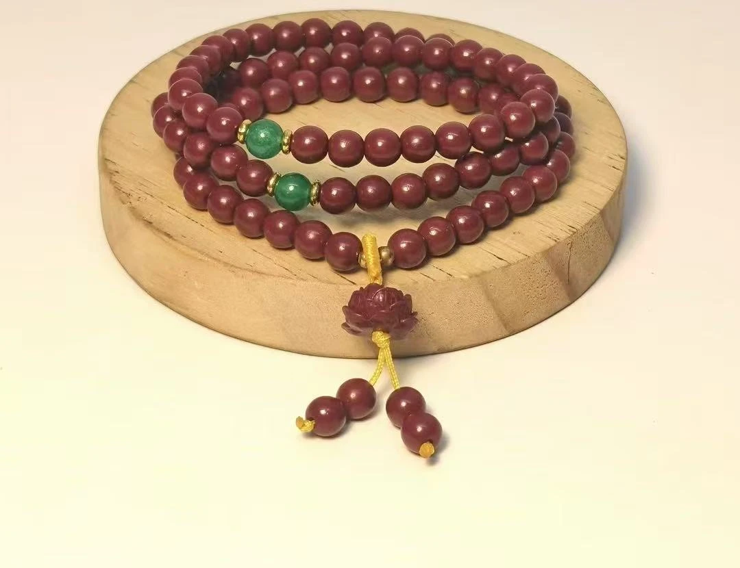 含辰砂工艺品S级精品手串   朱108带莲花(无礼盒)