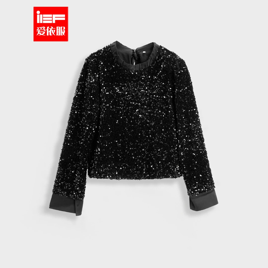 IEF/爱依服2025新款冬季气质温柔百搭洋气亮片梭织上衣小香风长袖